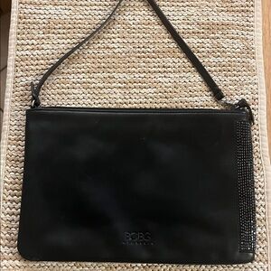 BCBG Black Leather Clutch with Strap